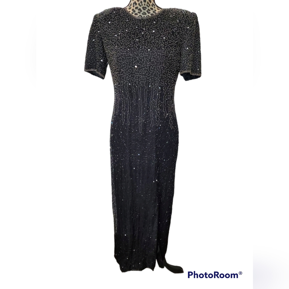 Vintage Laurence Kazar 100% Silk Beaded Cocktail Dress